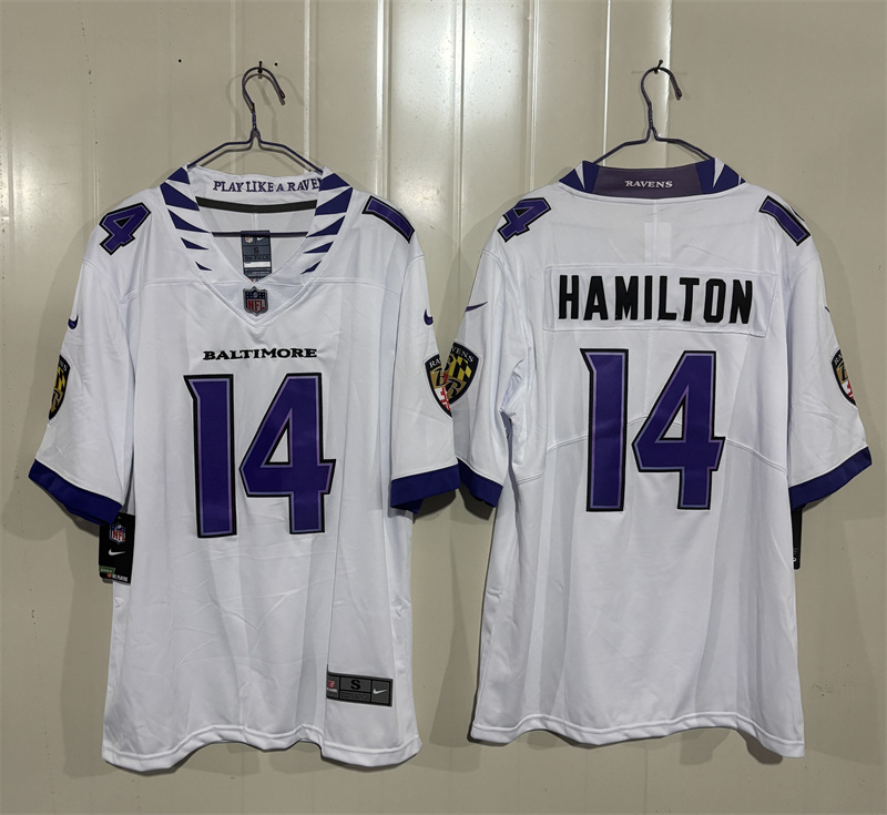Men's Baltimore Ravens #14 Kyle Hamilton White 2026 Vapor Stitched Limited Football Jersey